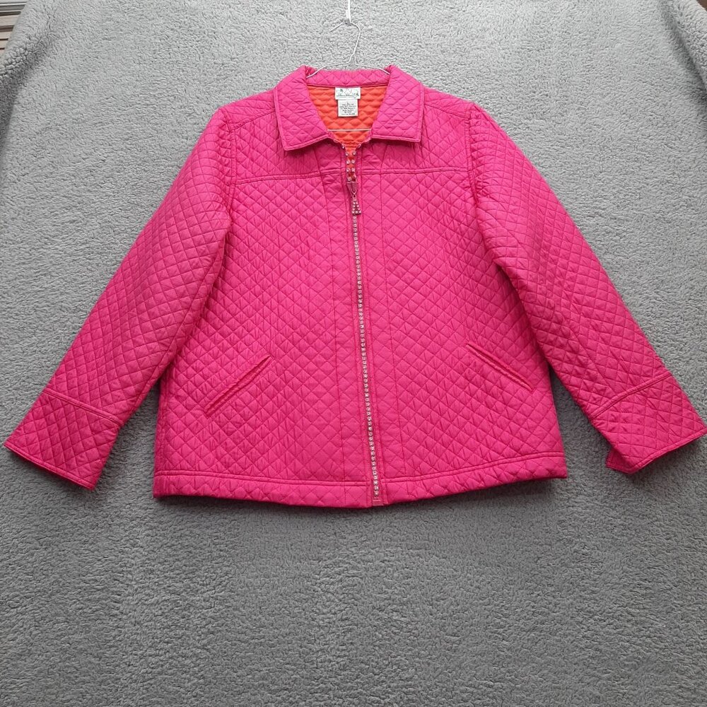Vintage The Quacker Factory Women's Quilted Zip Jacket Pink Orange L Large  Silk